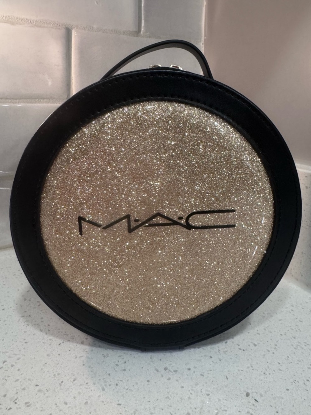 MAC Cosmetics 2025 Holiday Round Gold Glitter Travel Case